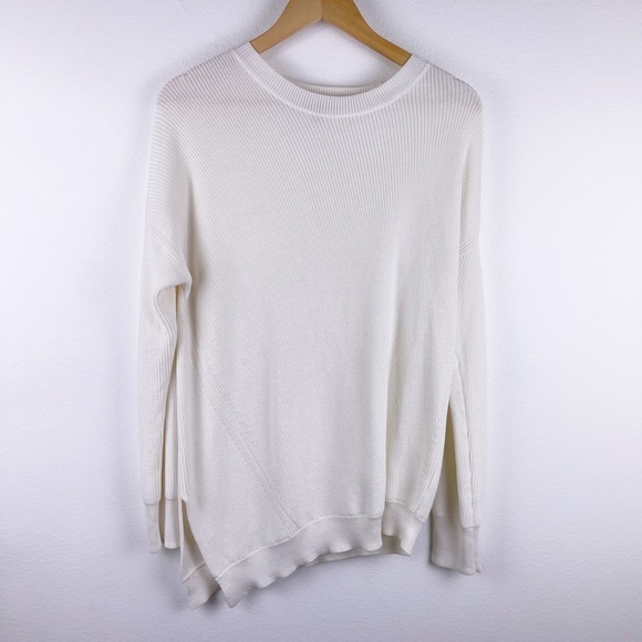 Athleta Asym Rest Day Ivory Sweater side slit Ivory Off White Knit Women's Small - Picture 2 of 8